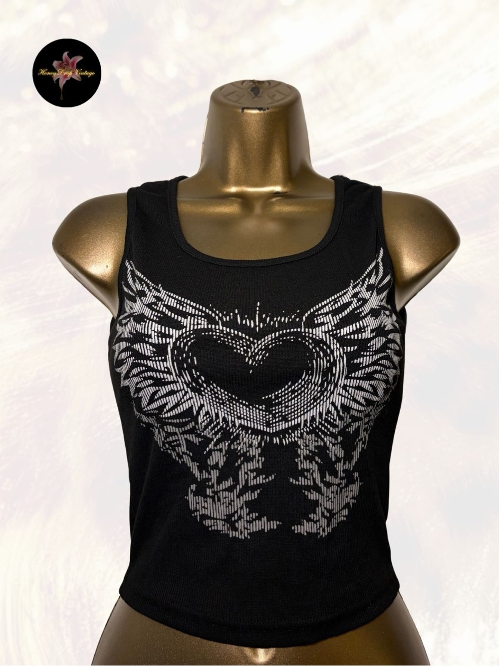 Black Graphic Heart Wing Tank Top